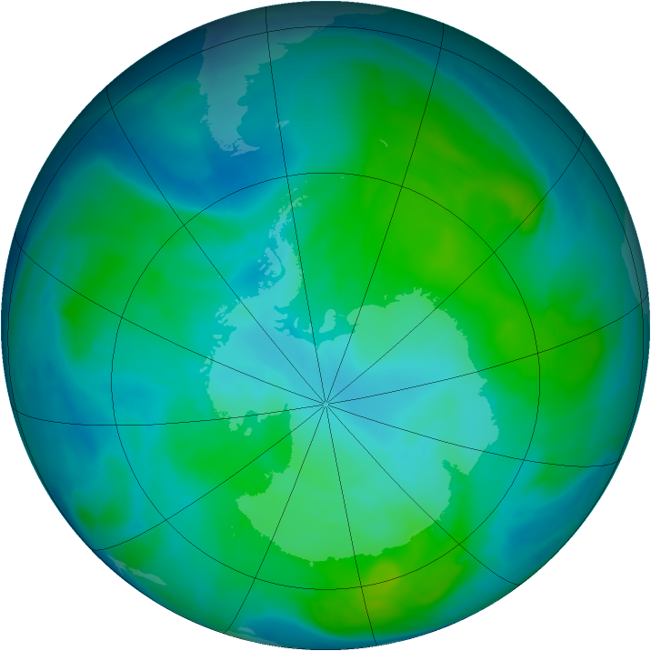 Antarctic ozone map for 21 January 2015